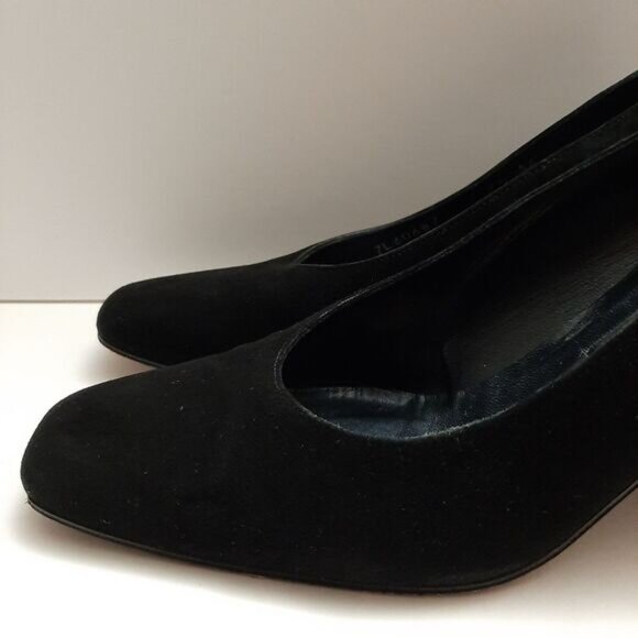 STUART WEITZMAN Mirrored Heels Retro Suede Genuine Leather Pumps Black Sz 7.5 AA - Picture 9 of 16